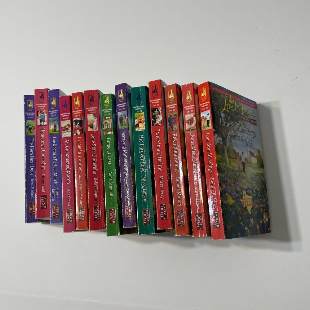 Variety lot of 13 Love Inspired books, Romance, Larger Print
